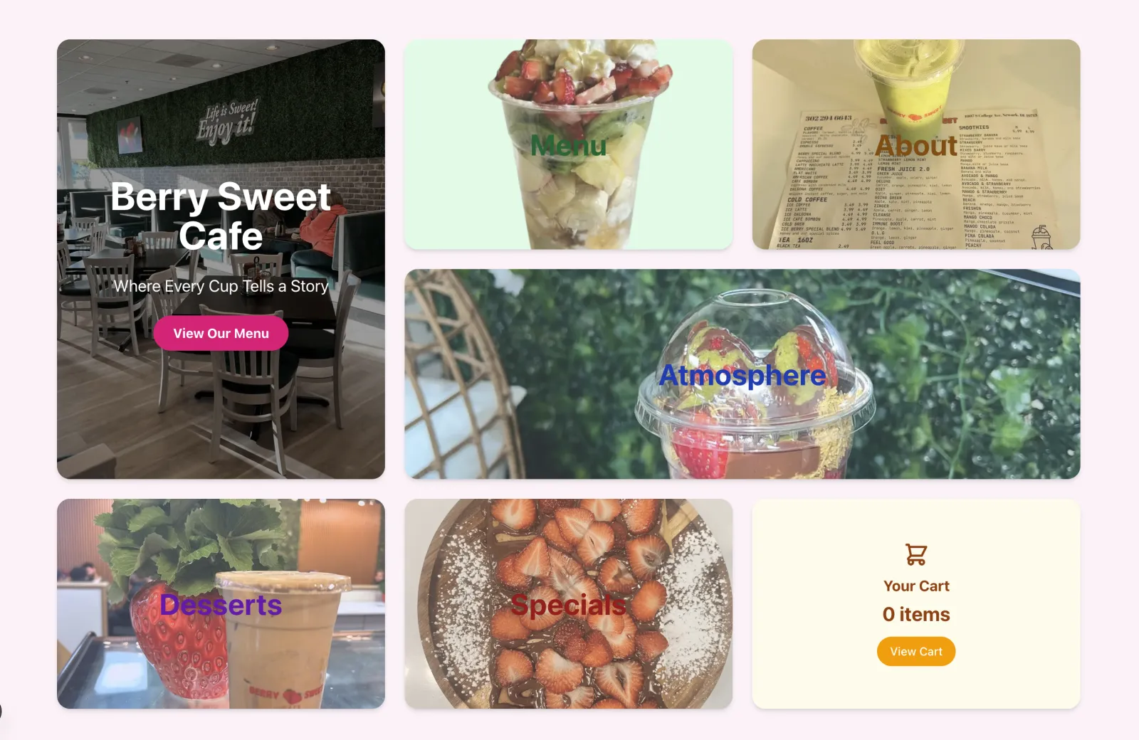 Berry Sweet Cafe website homepage