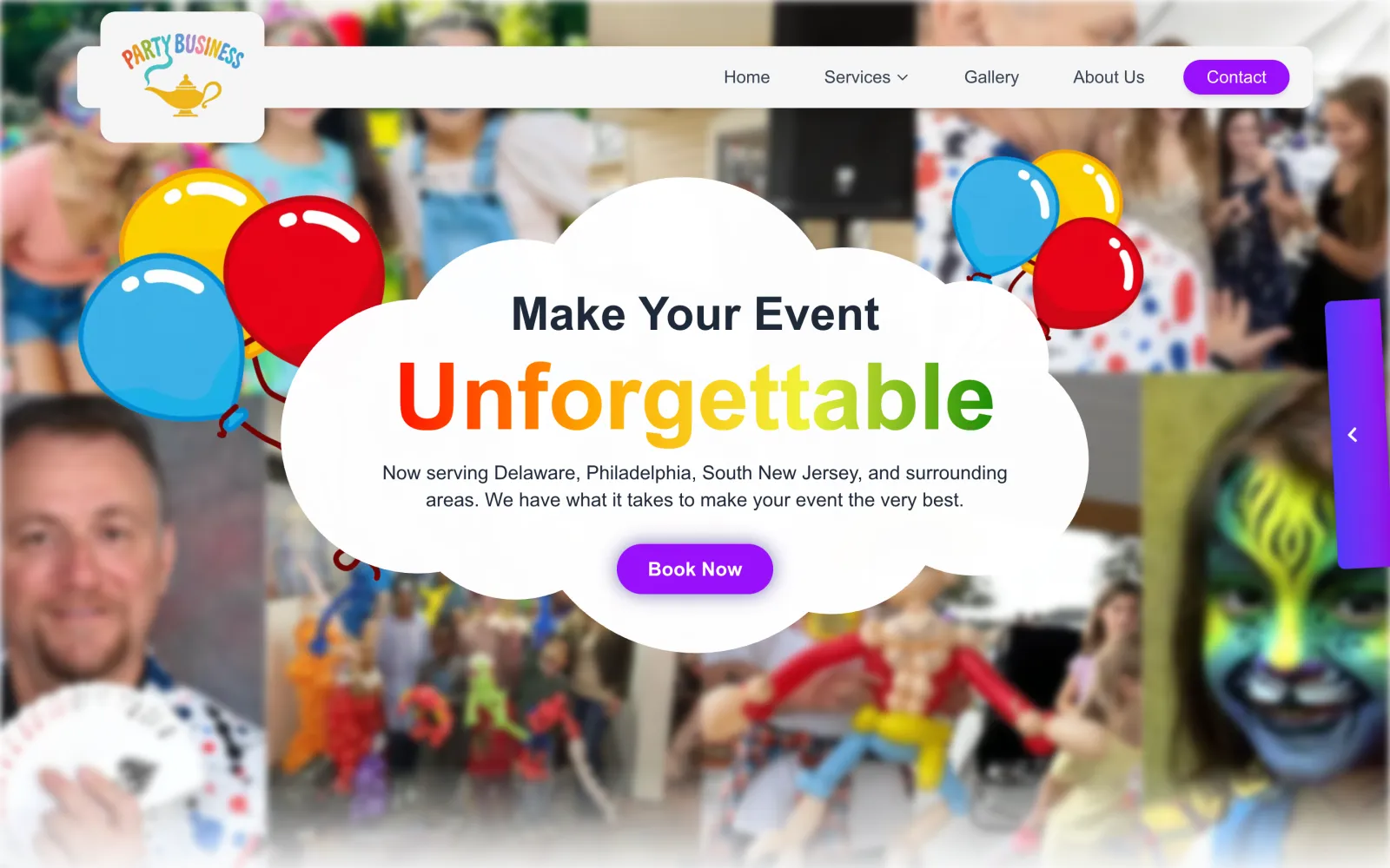 Party Business website homepage